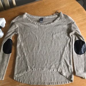 Tan sweater leather on elbows
